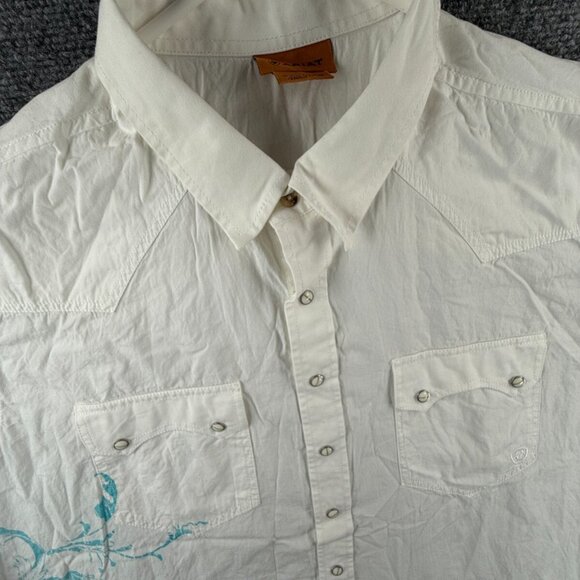 Ariat Long Sleeve Pearl Snap Up Outdoors 2XL White Blue Floral Print Western - Picture 2 of 15